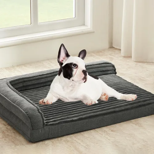 Vista 15 de WINDRACING Camas ortopédicas para perros pequeños, sofá cama impermeable de espuma de huevo para perros con lados de refuerzo en L, cama lavable