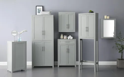 Vista 11 de Crosley Furniture Savannah Armario de almacenamiento para baño montado en la pared con estantes para medicinas, Gris