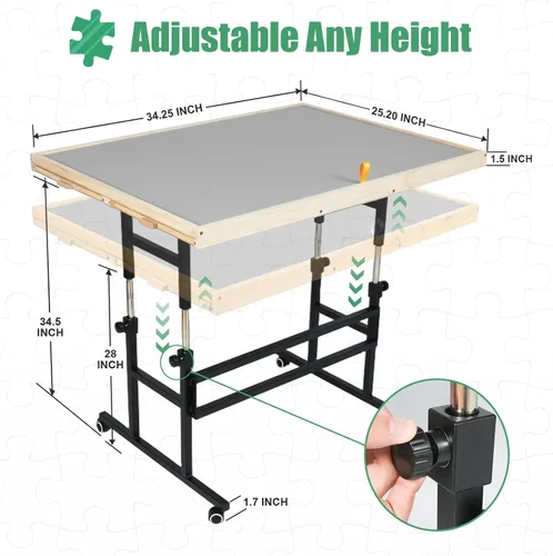 Vista 2 de ALL4JIG Mesa de rompecabezas de 1500 piezas con patas, mesa de rompecabezas ajustable de 24.53 x 33.19 pulgadas, tablero de rompecabezas de madera