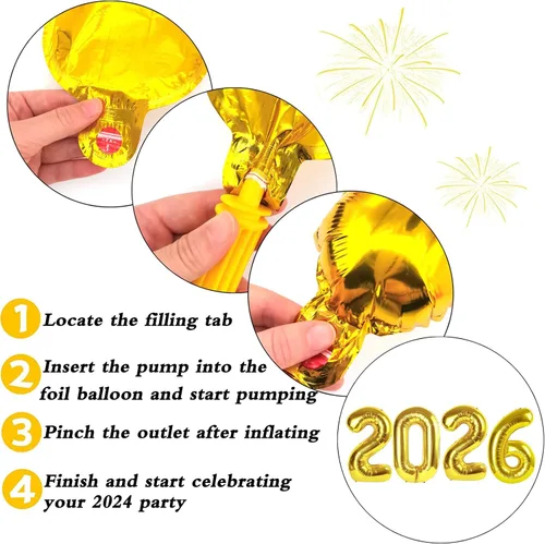 Vista 4 de Juego de decoraciones de Feliz Año Nuevo 2026, enormes globos de números de lámina dorada 2026, pancarta de feliz año nuevo, globos de látex negros