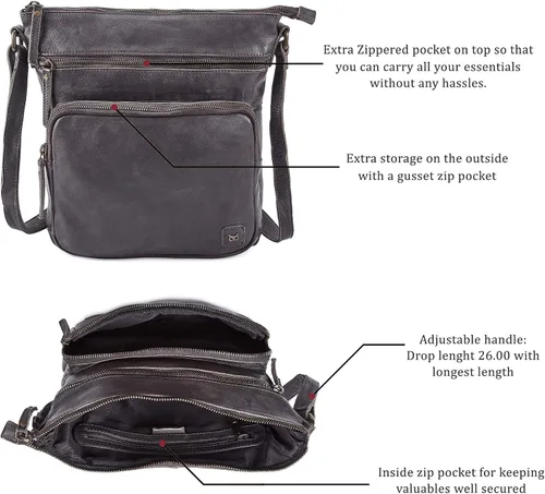 Vista 2 de Bolsos cruzados de cuero genuino y carteras para mujeres, bolsos de hombro cruzados hechos a mano, elegantes y modernos