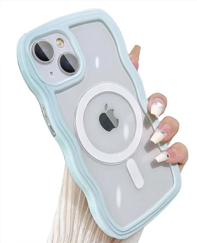 Vista 26 de Yeddabox Magsafe - Funda compatible con iPhone 13, diseño de ondas, lindo marco de colores de caramelo con ondas de agua, a prueba de golpes