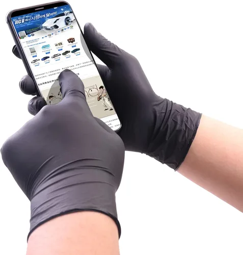 Vista 2 de Wostar Guantes desechables de nitrilo sin polvo y látex, guantes de examen de nitrilo desechables no estériles de 4 mil para pantalla táctil