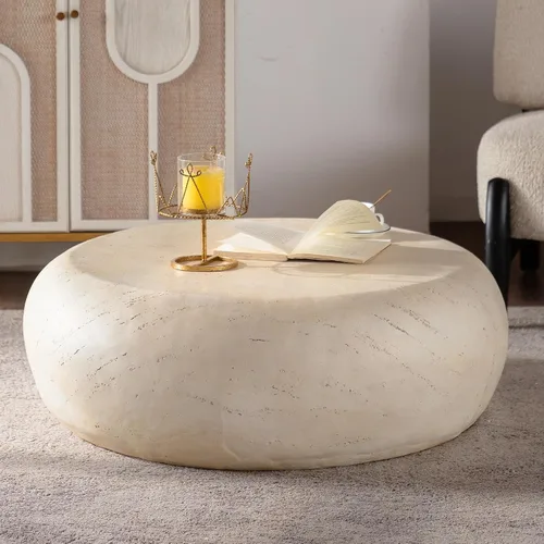 Vista 26 de WILLIAMSPACE Mesa auxiliar redonda de 15.75" con patrón de piedra de cemento para sala de estar, mesa auxiliar moderna circular de fibra de vidrio