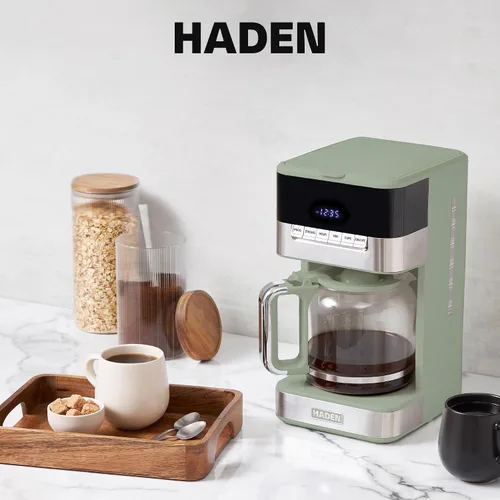 Vista 6 de Haden Cafetera programable de 12 tazas con función de apagado automático y filtro de agua lavable reutilizable, verde y cromado Cedro verde
