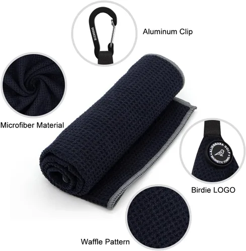 Vista 8 de Toalla de golf magnética, diseño de gofre de microfibra con clip, imán de fuerza industrial para un fuerte agarre a bolsas de golf, carritos y palos