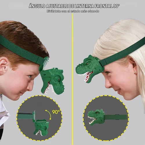 Vista 8 de Dysaim Linterna Frontal de Dinosaurio para Niños Linterna Equipo de Campamento al Aire Libre Lámpara Frontal LED de Lectura, Accesorios