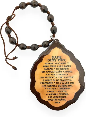 Vista 2 de Medallón de madera marrón de Nuestra Señora de Fátima colgante para el hogar bendición del coche Medalla de protección automática Medalla de cuna