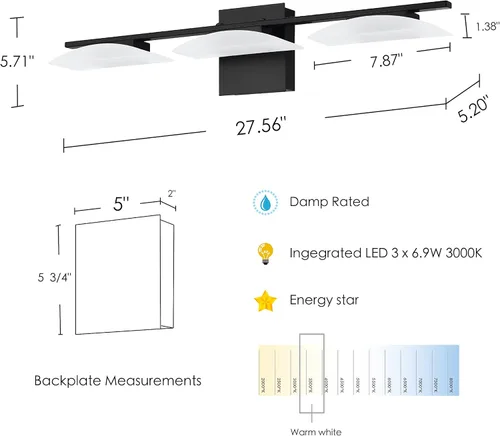 Vista 5 de EGLO Metrass - Lámpara de pared de 3 luces para baño, moderno, regulable, LED, espejo de tocador, negro mate