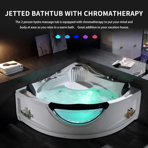 Vista 14 de Empava 59" Corner Whirlpool Tub, Jetted Bathtub for 2 Person