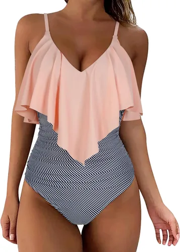 Vista 12 de SUUKSESS Traje de baño de una pieza con volantes y fruncidos para mujer, con control de abdomen, traje de baño adelgazante #1 estampado floral negro