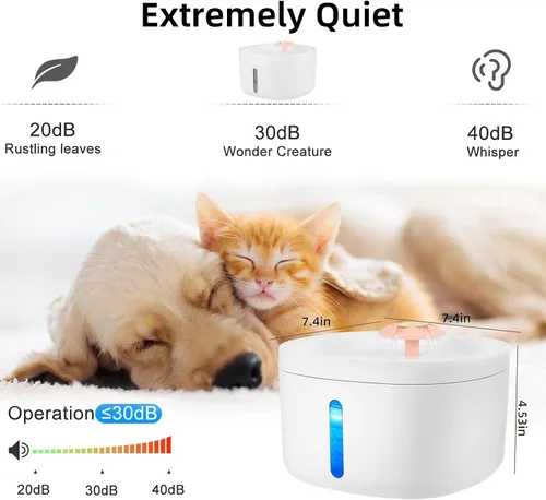 Vista 5 de Dispensador de agua de gran capacidad para gatos y perros de 2.6 litros, dispensador de agua a chorro para gatos, con esterilización por luz azul
