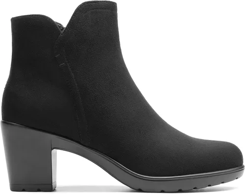 Vista 2 de DREAM PAIRS Botines de tacón bajo y grueso para mujer, con puntera de almendra, para otoño, botas cortas