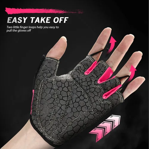 Vista 3 de HTZPLOO Guantes de bicicleta para hombres y mujeres con almohadilla antideslizante que absorbe los golpes, guantes de ciclismo ligeros de medio dedo