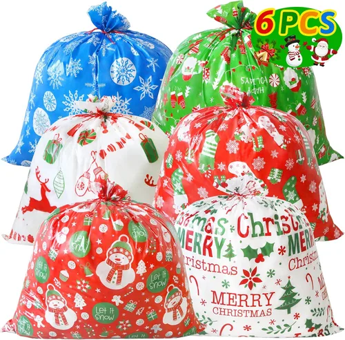 Vista 11 de ZMCINER 38 PCS bolsas de regalo de Navidad con cordón de varios tamaños, bolsas de Navidad con cordón para regalos de Navidad, regalos