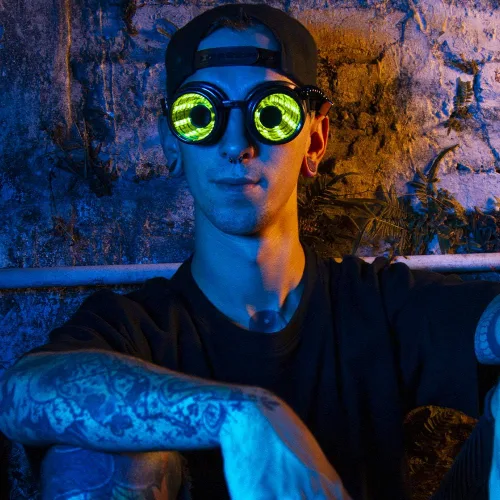 Vista 5 de GloFX Pixel Pro Infinite Portal Gafas 350+ modos épicos Programable recargable luz hasta EDM Festival Rave Party Gafas de sol resplandor LED