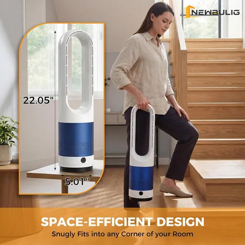 Vista 6 de NEWBULIG Ventilador de torre sin aspas de 22 pulgadas para dormitorio, ventilador silencioso oscilante de 80°, 8 velocidades, temporizador de 9H
