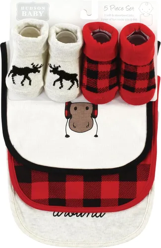Vista 243 de Hudson Baby Conjunto de babero y calcetines unisex de algodón para bebé