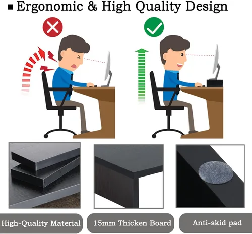 Vista 4 de TEAMIX Soporte elevador para monitor de madera, paquete de 2 unidades, soporte ajustable de 2 niveles, elevador de monitor doble para 2 Negro