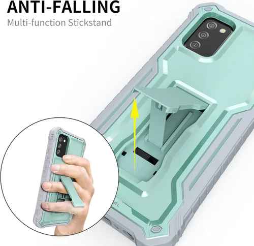 Vista 5 de Funda para Samsung Galaxy A02S, protección de grado militar, doble capa, a prueba de golpes, con protector de pantalla HD de vidrio templado y Verde