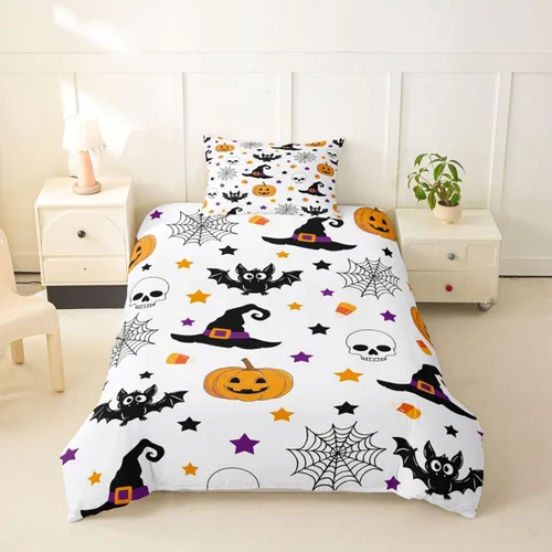 Vista 49 de Erosebridal Halloween Castle Pumpkin Duvet Cover Set Spooky Floral Cartoon Twin Bedding Sets for Girls Kids Boys Vintage Spooky Comforter Cover