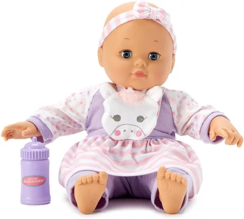 Vista 7 de Madame Alexander Muñeca Bebé Cuddles de 14 Pulgadas con Biberón, Rosa Floral, Tono de Piel Oscuro