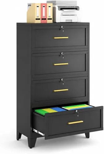 Vista 12 de 2 Drawer File Cabinet with Lock, Small Filing Cabinet for Home Office Negro
