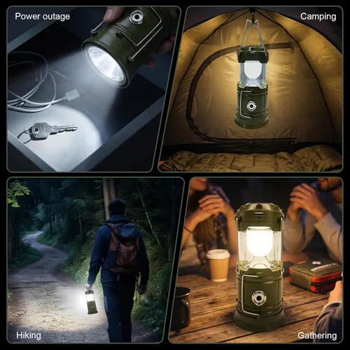 Vista 8 de DIBMS Linterna solar para camping, linterna LED plegable luces de emergencia (moderno, verde militar) LED Solar USB Rechargeable Lamp Tent Hanging