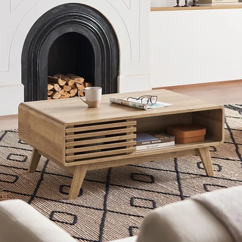 Vista 10 de mopio Axis - Mesa auxiliar de nogal en espiga de 47 pulgadas con patas y asas de metal negro delgadas reforzadas, diseño industrial