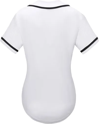 Vista 2 de babyhealthy Camiseta de béisbol para mujer, con botones, lisas, hip hop, softbol, deportiva, camiseta deportiva