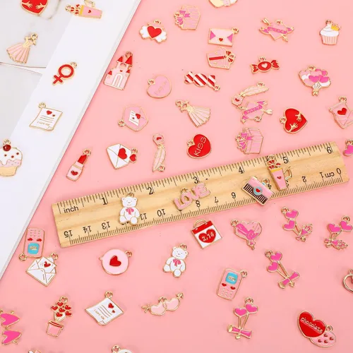 Vista 2 de SANNIX 110 dijes para el día de San Valentín, esmalte dorado para hacer