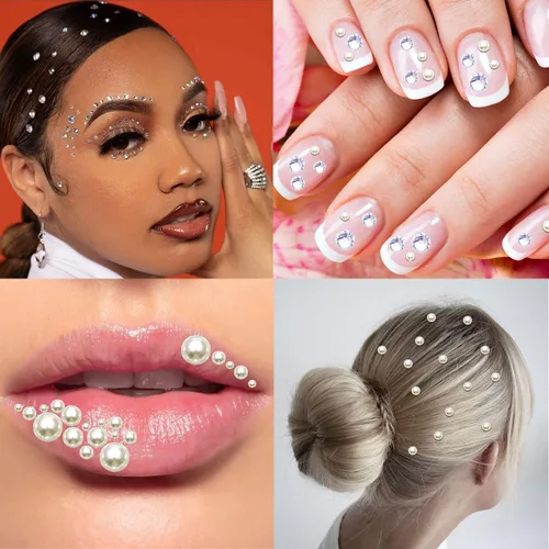 Vista 4 de 1600 piezas de perlas y joyas autoadhesivas para ojos, cuerpo, cara, cabello, gemas y perlas para maquillaje, bricolaje, manualidades, accesorios