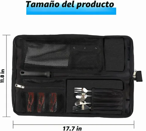 Vista 2 de Bolsa de rollo para cuchillos de chef, bolsa de cuchillo de chef Oxford resistente, estuche portátil para cuchillos de chef de 13 ranuras
