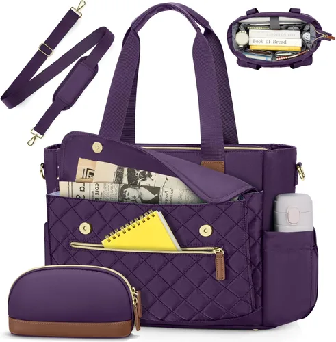 Vista 11 de RAINSMORE Bolsa de mano para profesores de 15.6 pulgadas para laptop para mujeres con bolsa pequeña, bolsas de trabajo, bolsa de enfermera, maletín