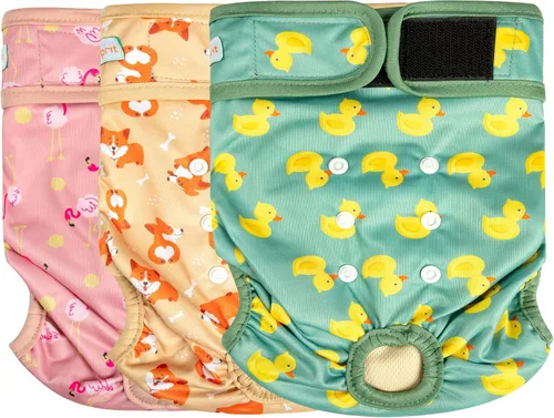 Vista 12 de Langsprit Pañales lavables para perro hembra (paquete de 3 unidades) - Sin fugas, reutilizables, para perritas en período, calzones altamente Negro