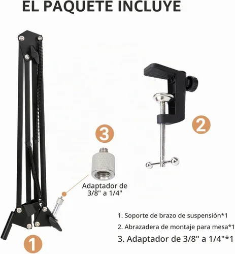 Vista 5 de Para soporte de brazo de micrófono Elgato Wave 3, brazo de micrófono profesional compatible con micrófono condensador USB Elgato Wave:3 por SUNMON