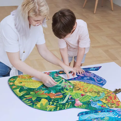 Vista 4 de TOI Rompecabezas de piso de dinosaurio para niños de 6 a 8 años, rompecabezas con forma de animal de 158 piezas, rompecabezas de dinosaurio