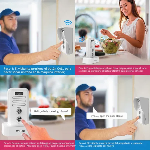 Vista 2 de Wuloo Timbre de puerta de intercomunicador inalámbrico para intercomunicador doméstico (1 y 1 blanco)
