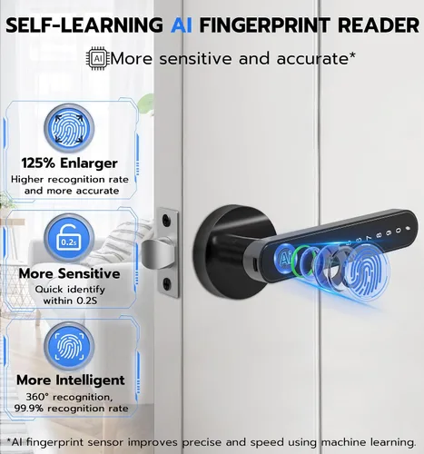 Vista 3 de eLinkSmart Cerradura de perilla de puerta de huellas dactilares, cerradura inteligente de puerta de entrada sin llave con mango de teclado