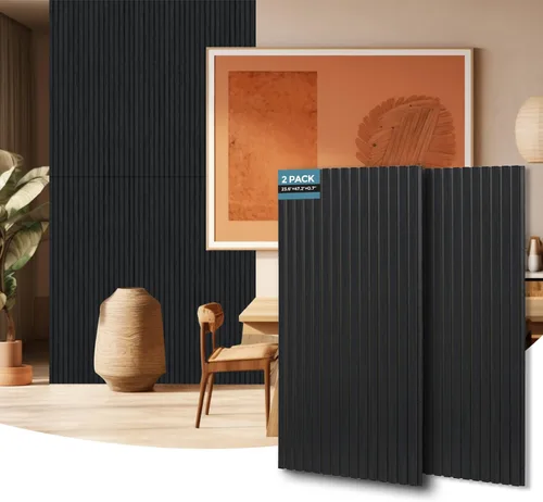 Vista 14 de AKUMAX - Paneles de pared acústicos de listones de madera, 2 unidades de 24 x 48 pulgadas cada uno, 15.5 pies cuadrados, paneles de pared de Roble