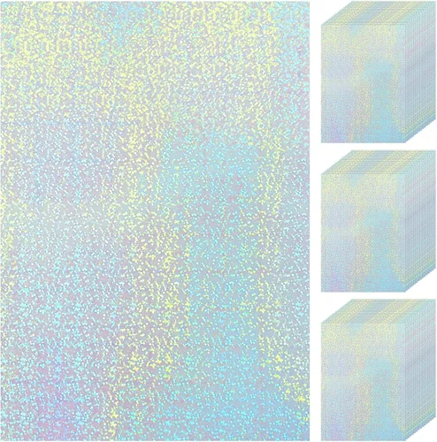 Vista 8 de 60 hojas de hojas holográficas laminadas de purpurina transparente tamaño A4, papel adhesivo de vinilo con superposición holográfica, película