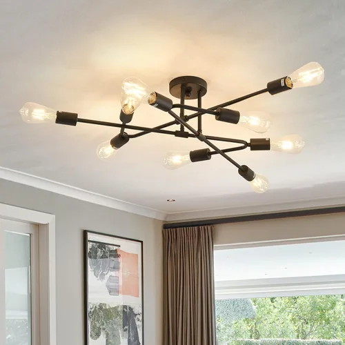 Vista 15 de ZGLAOJT Lámpara de techo semiempotrada de 4 luces, color negro mate con base E26, candelabro moderno para casa de campo, cocina, comedor