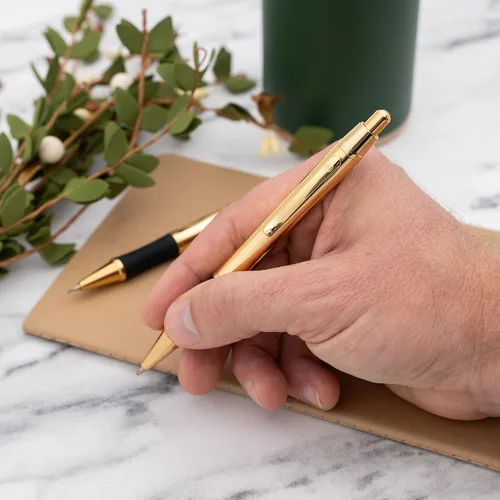 Vista 2 de Dayspring Pens - Juego de bolígrafos y lápices personalizados Monroe chapados en oro de 18 quilates. Grabado personalizado con tu nombre, gran