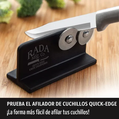 Vista 4 de Afilador de cuchillos Rada Quick Edge (R119), 3.5"x2", ruedas de acero inoxidable, fabricado en Estados Unidos Ruedas de acero inoxidable de 3.5