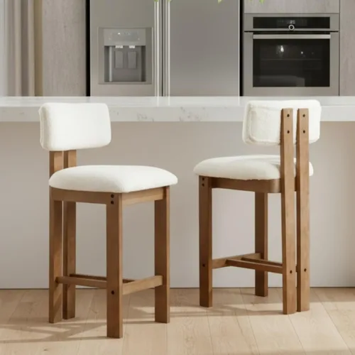 Vista 7 de DUOMAY Juego de 2 taburetes de bar modernos de 26 pulgadas de altura de mostrador con respaldo y patas de madera maciza, taburetes de bar modernos