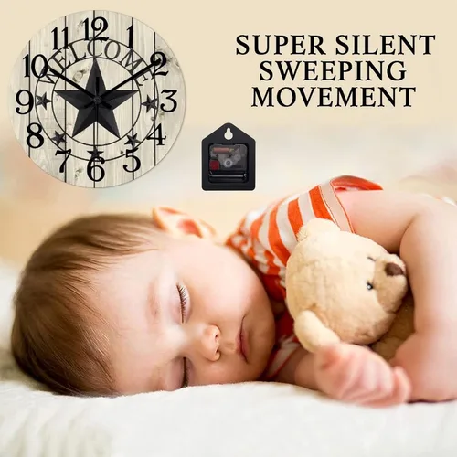 Vista 3 de Reloj de pared decorativo de 10 pulgadas con estrella del oeste de Texas, reloj de madera rústico, silencioso, sin tictac, funciona con pilas, reloj