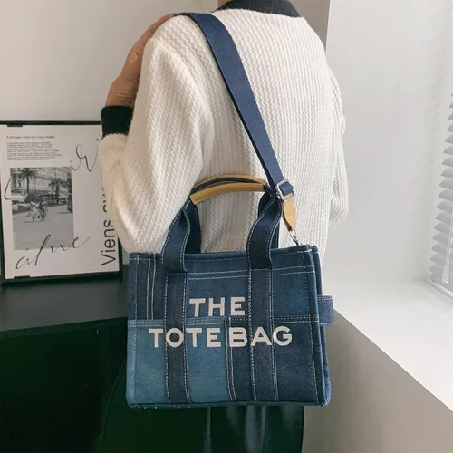 Vista 7 de Bolso de mano para mujer, bolso de mano con cremallera, lona, piel sintética, bolso cruzado de mezclilla, bolso de hombro para oficina, viajes