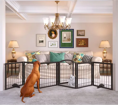 Vista 22 de JSB Puerta para perros de 72 pulgadas extra ancha de 28 pulgadas de altura, puerta para mascotas independiente para pasillos, escaleras y hogar