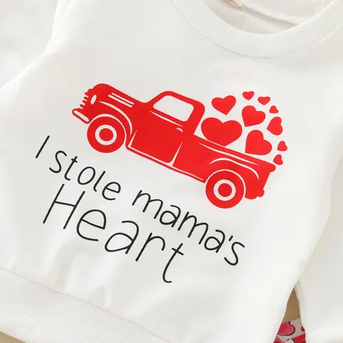 Vista 5 de Toddler Winter Long Sleeved Valentine's Day Letter Tops Love Car Print Flare Pants 2pcs School Shirts for Teen