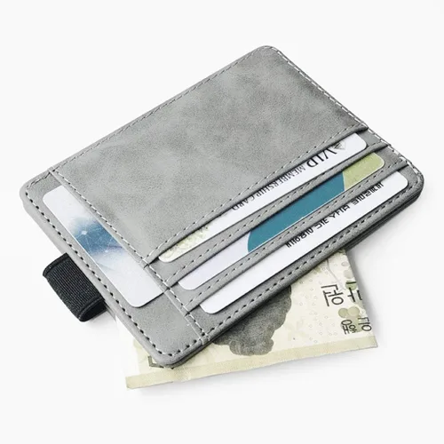Vista 3 de Tarjetero de cuero suave para hombre, cartera de piel con múltiples tarjetas, cartera de cuero blanco y negro